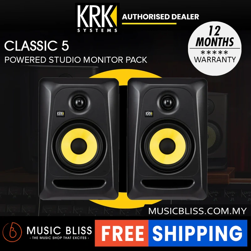 KRK Classic 5 5" Powered Studio Monitor Pack w/XLR cables and foam wedge pads - Pair