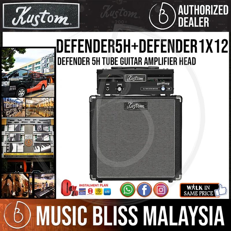 Kustom Defender 5H Tube Guitar Amplifier Head with Defender 1x12 Guitar Speaker Cabinet