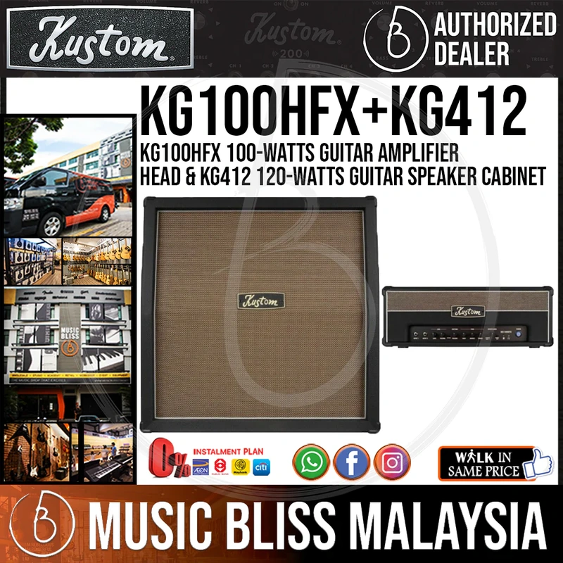 Kustom KG100HFX 100W Guitar Amplifier Head with KG412 4x12 Guitar Speaker Cabinet