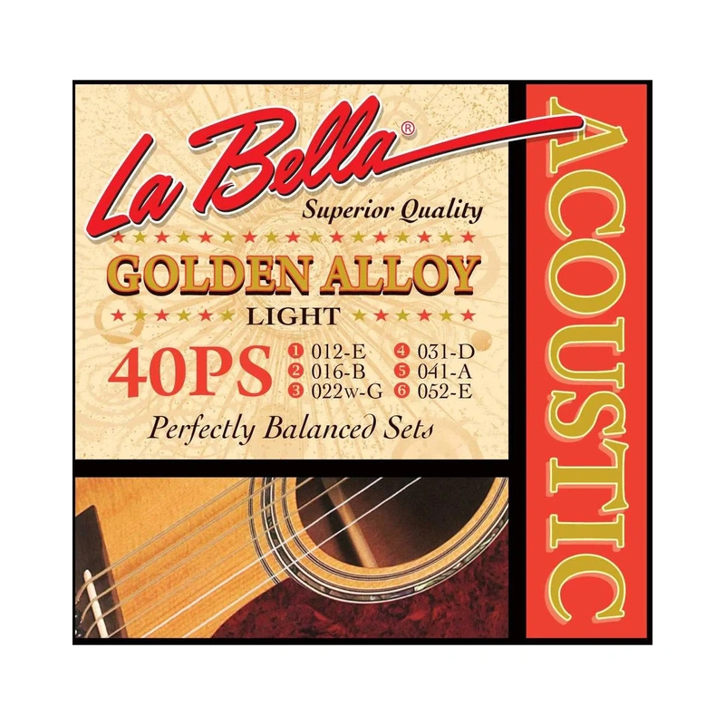 La Bella 40PS Golden Alloy Light Gauge Acoustic Guitar Strings