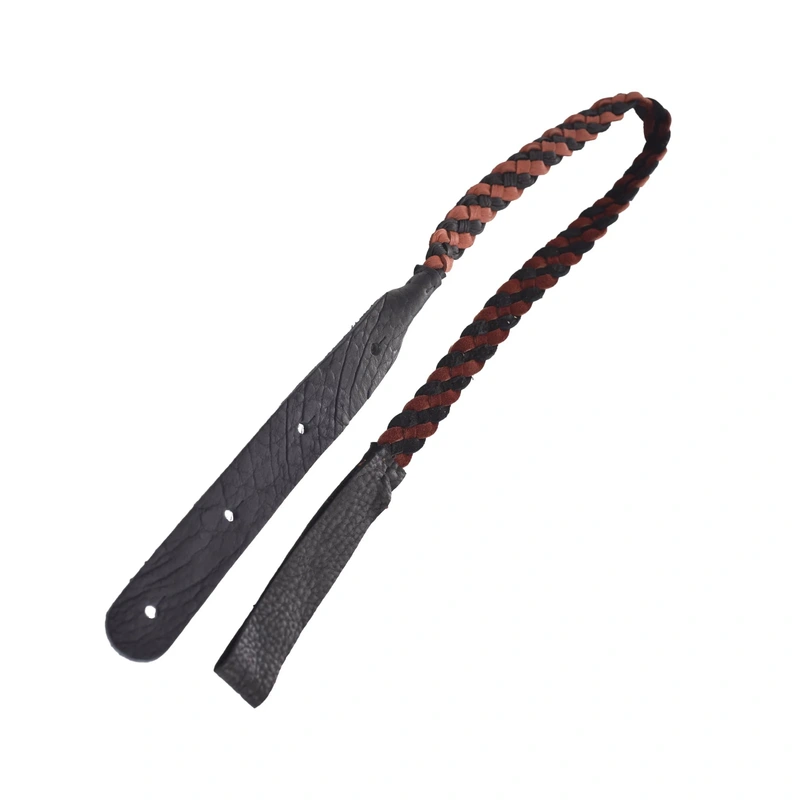 LAKOTA LEATHERS FLAT BRAID MANDOLIN STRAP, BLACK/TAN