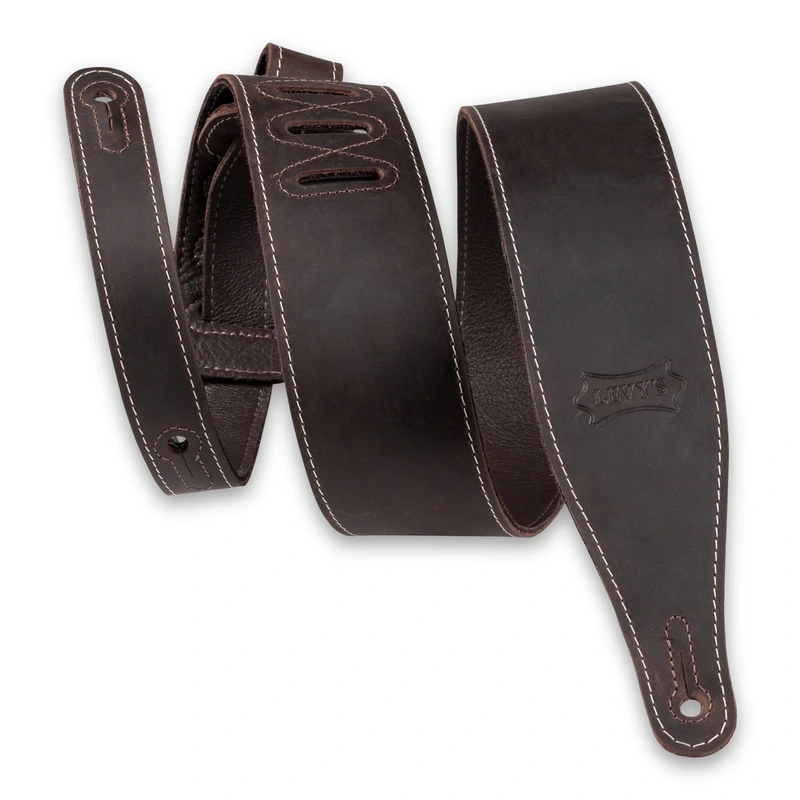 Levy's 2.5" Wide Butter Leather Guitar Strap - Dark Brown