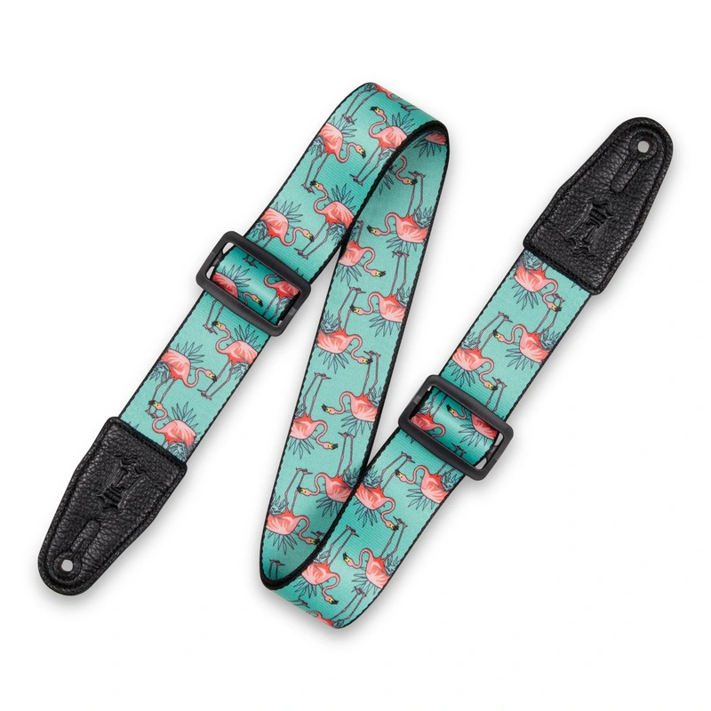 Levy's 2" Polyester Guitar Strap W/Leather Ends - Flamingos