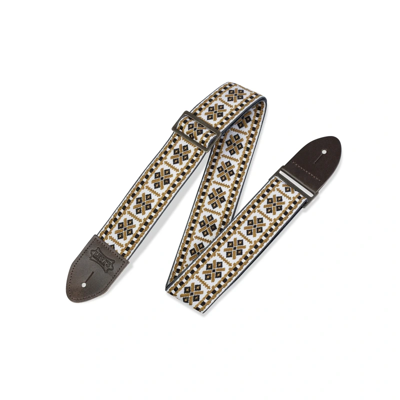 Levy's 2 Woven Guitar Strap with Diamond  Gold & White Motif
