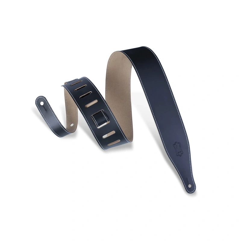 Levys 2 1/2 Wide Black Genuine Leather Guitar Strap