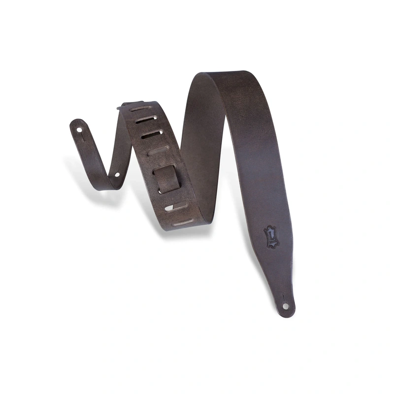 Levys 2.5 Wide Dark Brown Veg-Tan Leather Guitar Strap