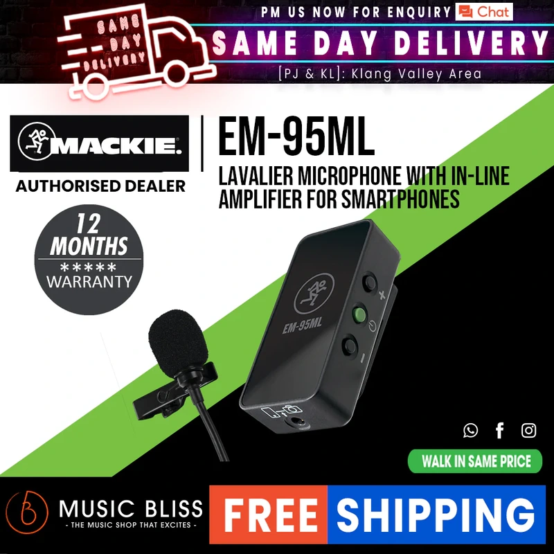 Mackie EM-95ML Lavalier Microphone with In-line Amplifier for Smartphones and DSLR Cameras