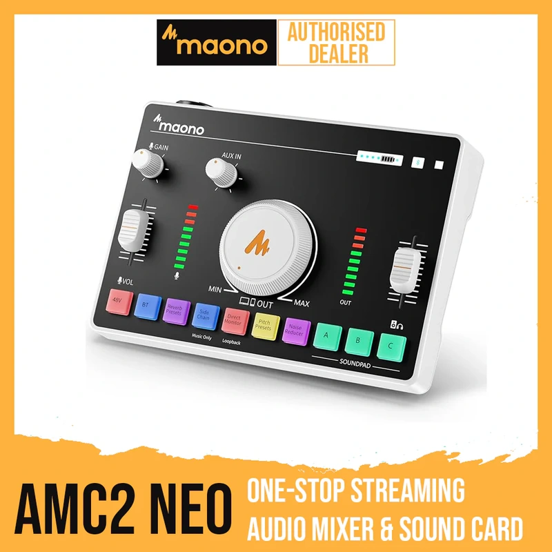 MAONO AMC2 NEO One-Stop Streaming Audio Mixer & Sound Card - White