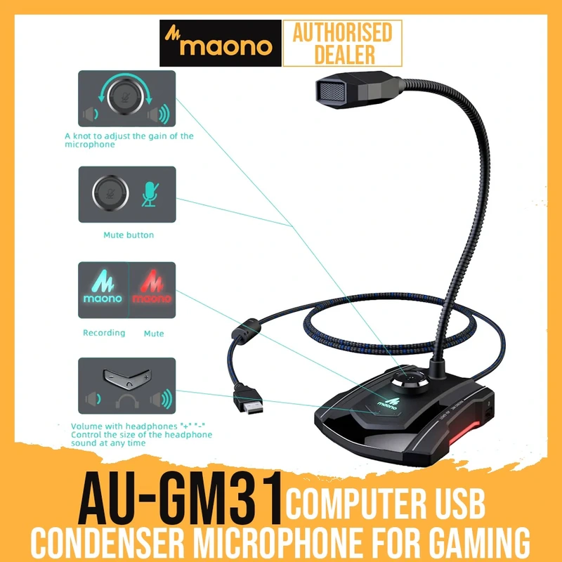 MAONO AU-GM31 Computer USB Condenser Microphone for Gaming