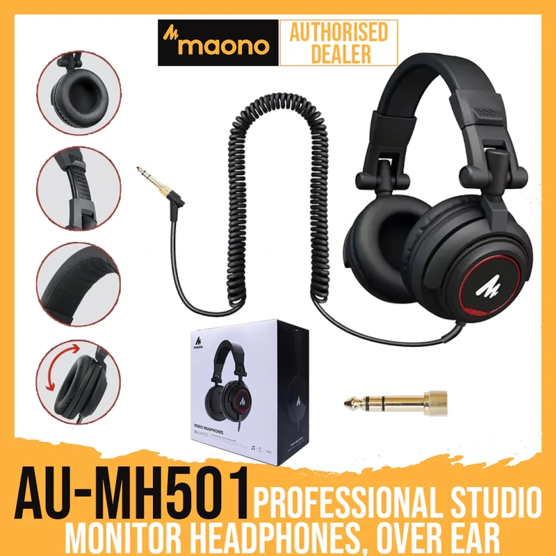 MAONO AU-MH501 Professional Studio Monitor Headphones, Over Ear with 50mm Driver for DJ, Studio and Recording