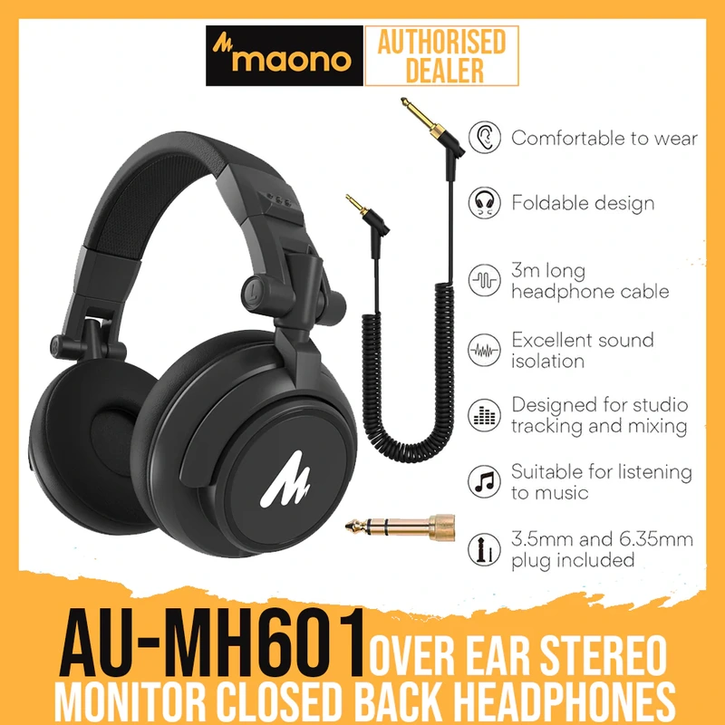 MAONO AU-MH601 50MM Drivers Over Ear Stereo Monitor Closed Back Headphones for Music, DJ, Podcast