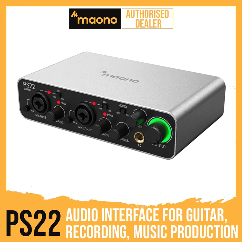 MAONO PS22 Gray USB Audio interface for PC with 60 dB Pro-preamp, 24bit/192kHz, Dual USB interface for PC&Smartphone, Routing Software for Home Recording, Music Production, Guitar, Podcast, Streaming