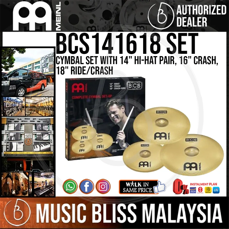Meinl BCS141618 Cymbal Set with 14" Hi-Hat Pair, 16" Crash, 18" Ride/Crash
