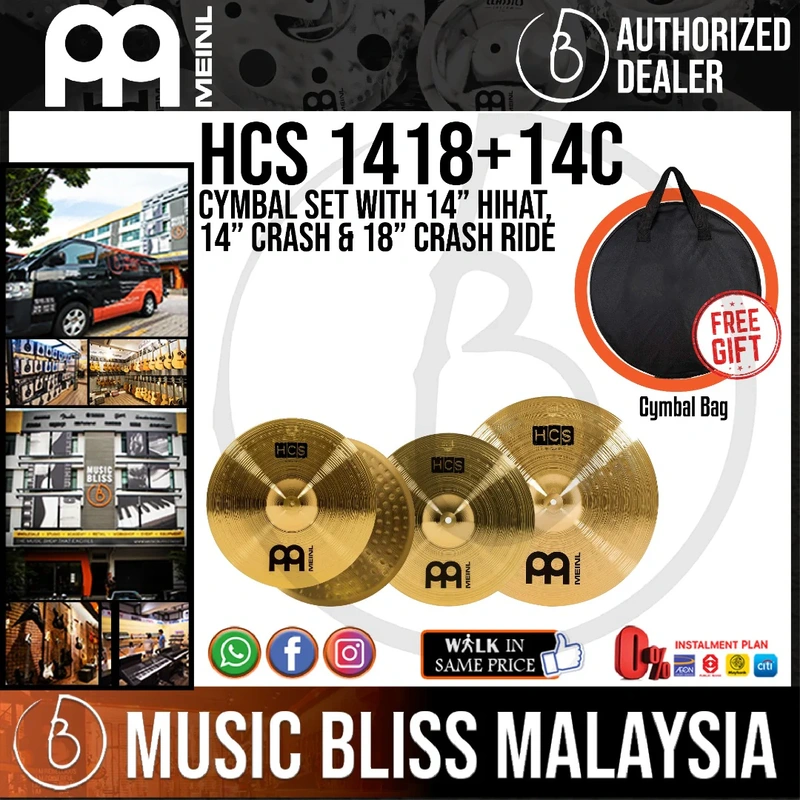 Meinl HCS1418+14C 3-piece Cymbal Pack and FREE 14" Crash Free Cymbal Bag