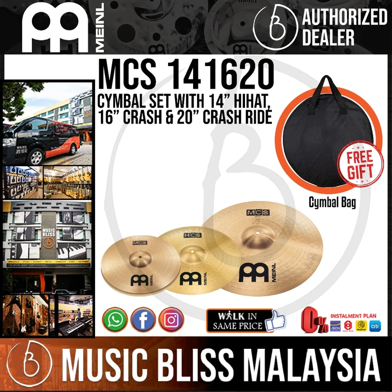 Meinl MCS141620 Drum Cymbal Set with 14" MCS Hi Hats, 16" MCS Crash and 20" MCS Crash-Ride Cymbal with Free Cymbal Bag