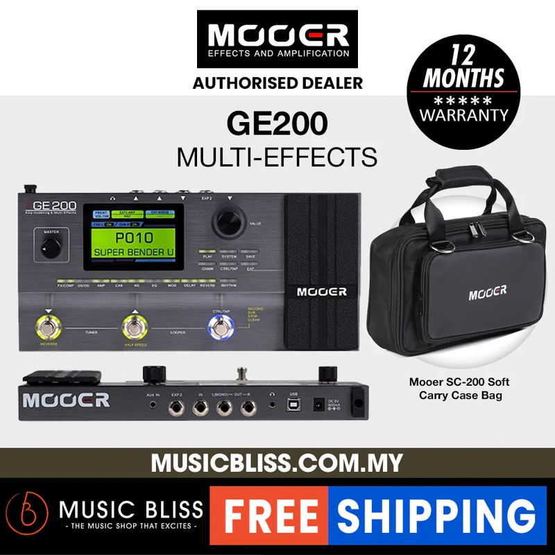 Mooer GE200 Multi Effects Pedal with SC-200 Soft Carry Case