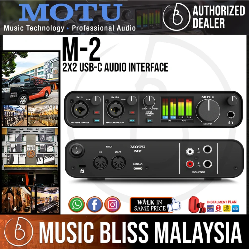 MOTU M2 2x2 USB-C Audio InterfaceMOTU M2 2x2 USB-C 2-Channel Audio Interface for Mac, PC & Mobile Phone with Independent preamp, ultra-low latency 48-bit / 192 kHz, for Recording, Music Production Streaming and Podcasting