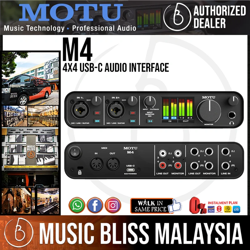MOTU M4 4x4 USB-C Audio InterfaceMOTU M4 4x4 USB-C 4-Channel Audio Interface for Mac, PC & Mobile Phone with Independent preamp, ultra-low latency 48-bit / 192 kHz, for Recording, Music Production Streaming and Podcasting