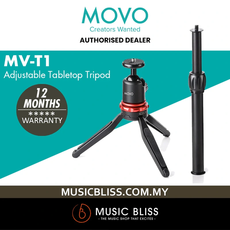 Movo Universal Mini Camera Tripod with Extendable Pole (MV-T1) Adjustable Head, Heavy-Duty Aluminum Travel Stand for DSLR, Mirrorless, GoPro, Smartphones, Compact, Portable
