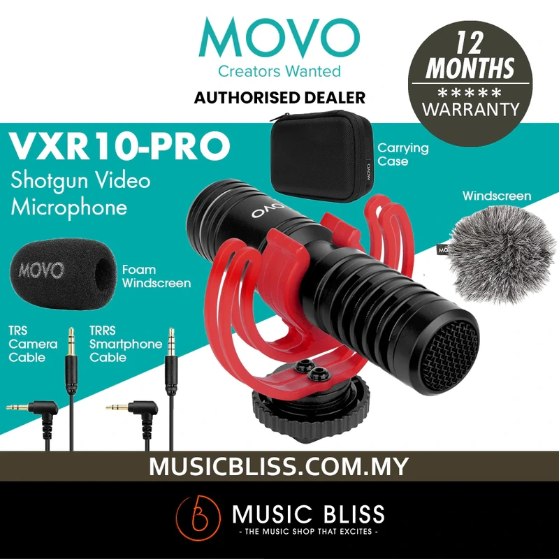 Movo VXR10-PRO External Video Microphone for Camera with Rycote Lyre Shock Mount - Battery-Free ,Compact Shotgun Mic Compatible with DSLR Cameras and iPhone, Android Smartphones