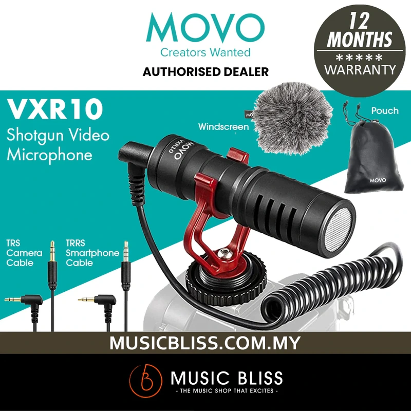 Movo VXR10 Universal Shotgun Mic for Camera - Camera Microphone for DSLR, iPhone and Android Smartphones - Compatible with Canon EOS, Nikon, and Sony Cameras - with Shock Mount, Deadcat Windscreen