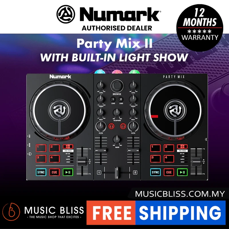 Numark Party Mix II - DJ Controller with Party Lights, DJ Set with 2 Decks, DJ Mixer, Audio Interface and USB Connectivity + Serato DJ Lite