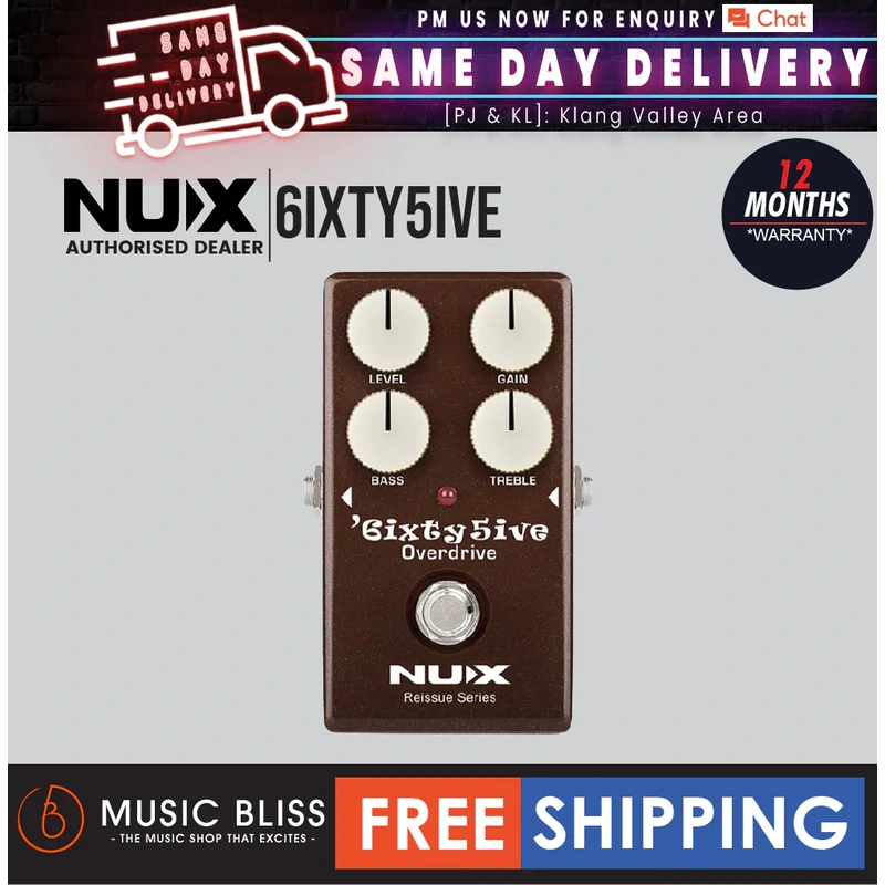 NUX 6ixty 5ive Overdrive Reissue Series Black Panel Effect Pedal