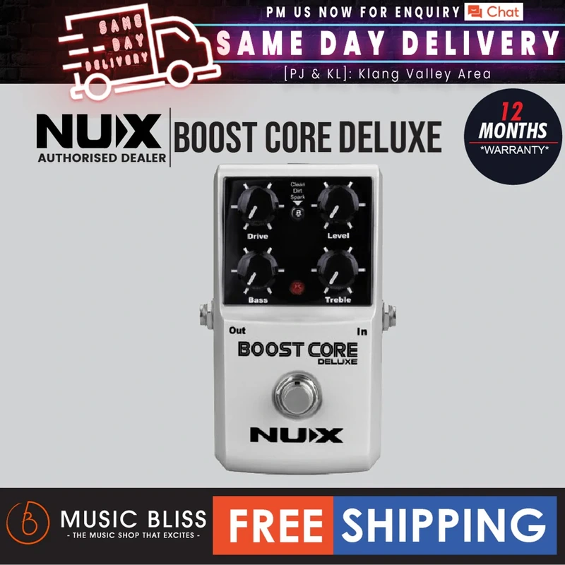 NUX Boost Core Deluxe Booster Effect Pedal Overdrive Distortion 3 Boost Modes