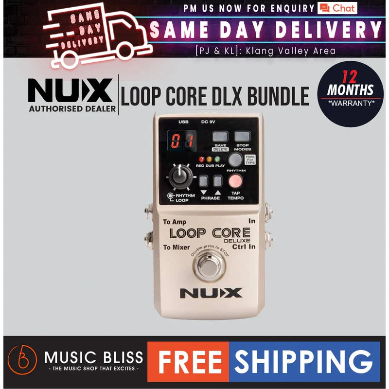 NUX Loop Core Deluxe Effect Drum Rhytm Pedal Bundle with NMP-2 Dual Footswitch