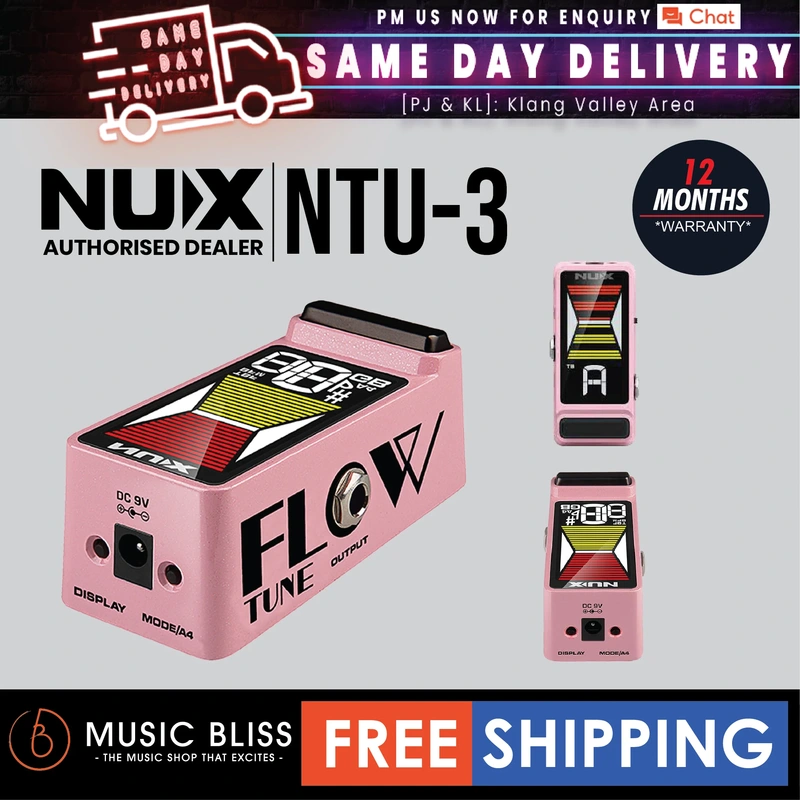 NUX NTU-3 Flow Tune True And Buffered Bypass Mini Guitar Pedal Tuner - Pink