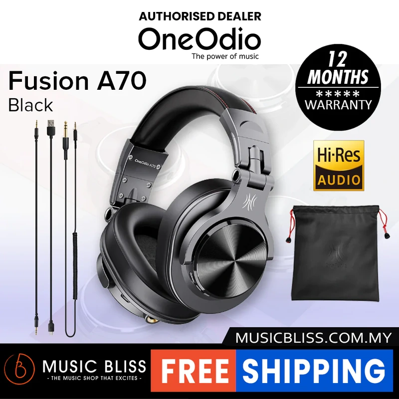OneOdio A70 Fusion Bluetooth Over Ear Headphones, Studio DJ Headphones with Share-Port, Wired and Wireless Professional Monitor Recording Headphones with Stereo Sound for Electric Drum Piano Guitar AMP - Black
