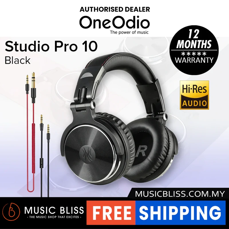 OneOdio Pro 10 DJ Adapter-Free Closed Back Over-Ear DJ Stereo Monitor Headphones- Black