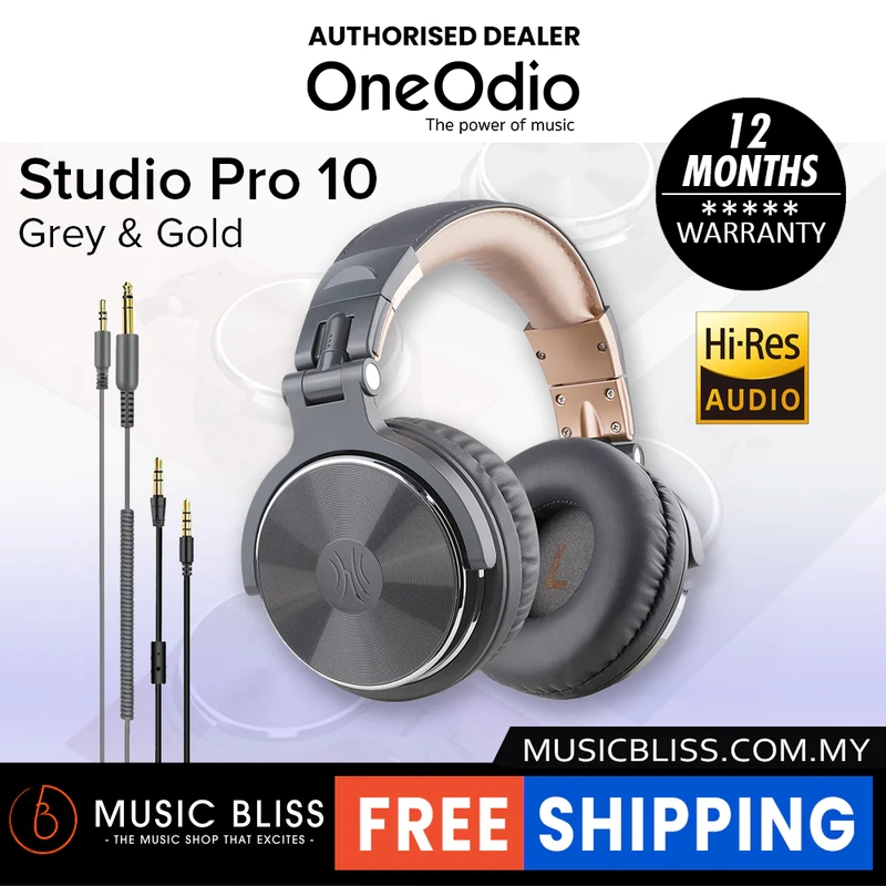 OneOdio Pro 10 DJ Adapter-Free Closed Back Over-Ear DJ Stereo Monitor Headphones- Gray Gold