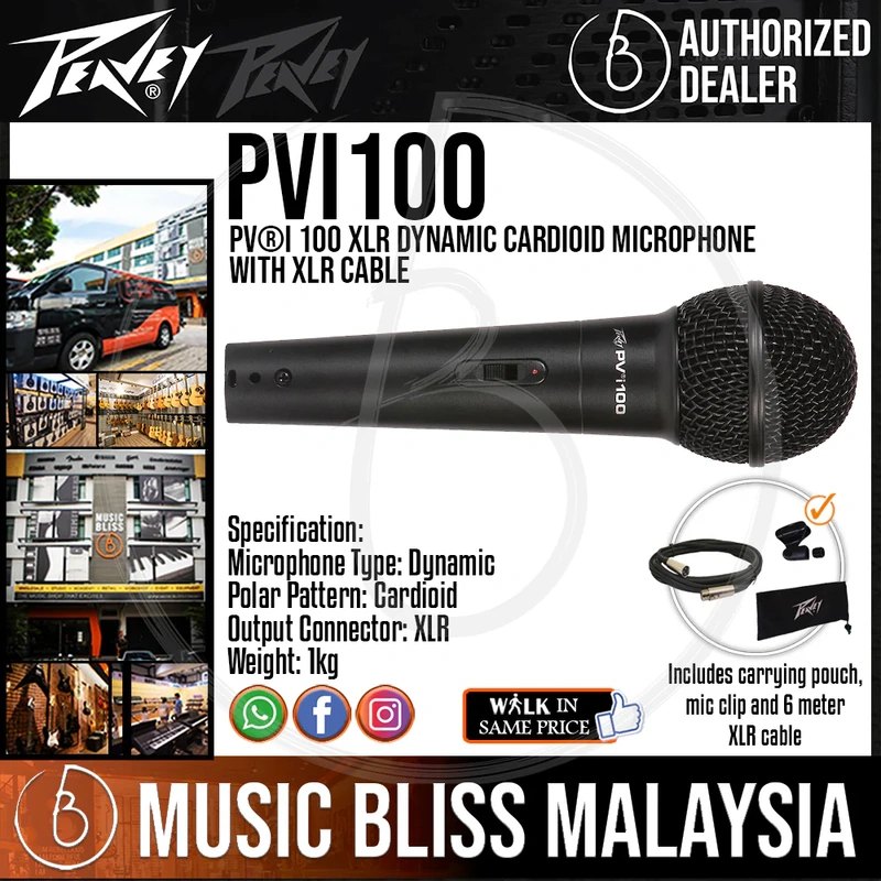Peavey PVi 100 Dynamic Vocal Microphone with XLR Microphone Cable & Clip