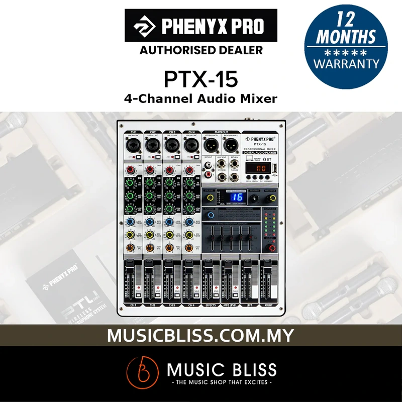 Phenyx Pro PTX-15 4-Channel Audio Mixer with 16 DSP Effects