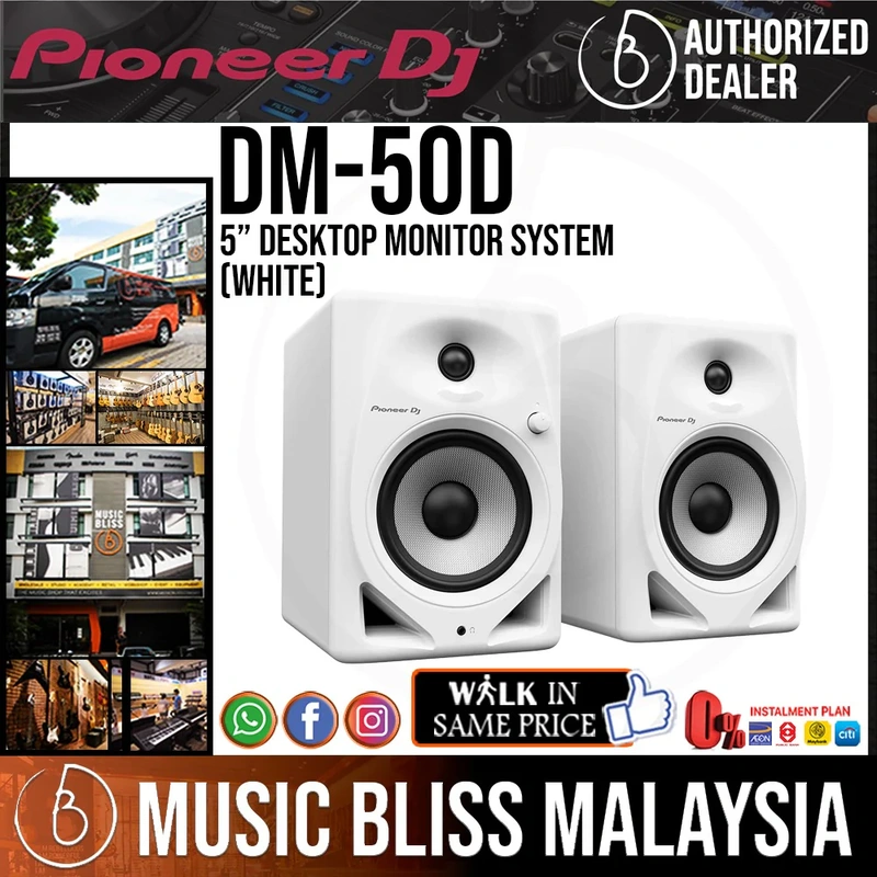 Pioneer DJ DM-50D 5-inch Active Monitor Speaker, White - Pair