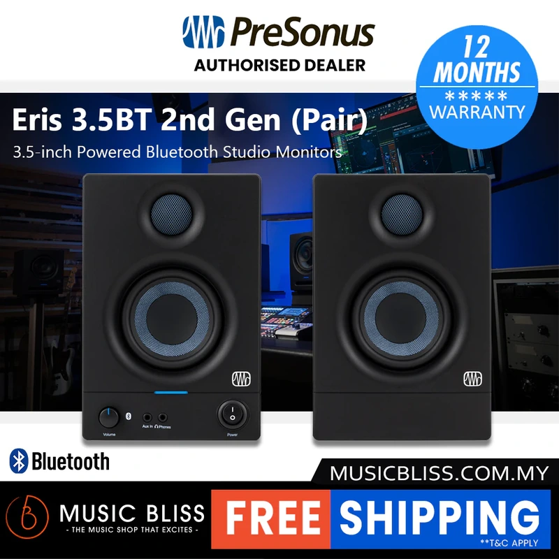 PreSonus Eris 3.5BT (2nd Genaration) 3.5-inch Powered Bluetooth Studio Monitors - Pair