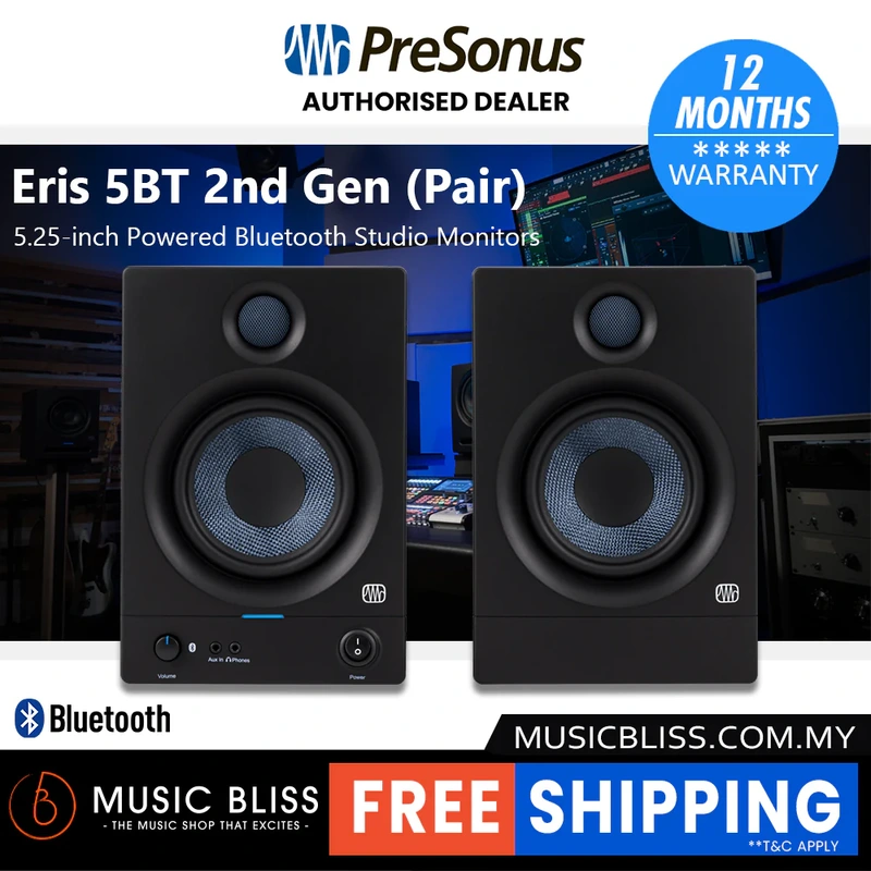 PreSonus Eris 5BT (2nd Genaration) 5.25-inch Powered Bluetooth Studio Monitors - Pair