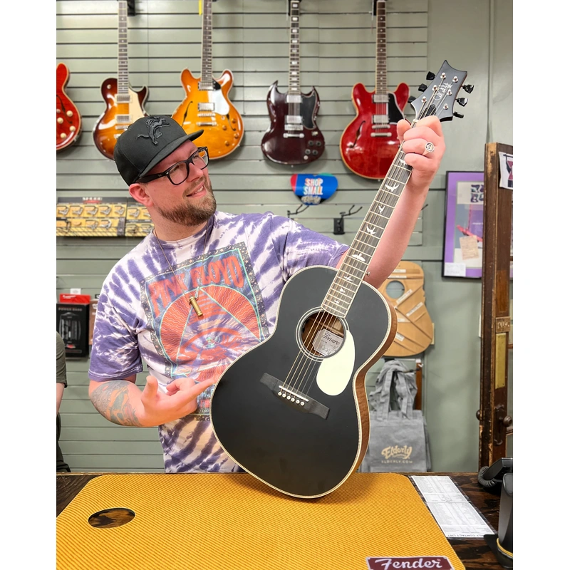 PRS SE P20E Parlor Acoustic / Electric Guitar, Black Top