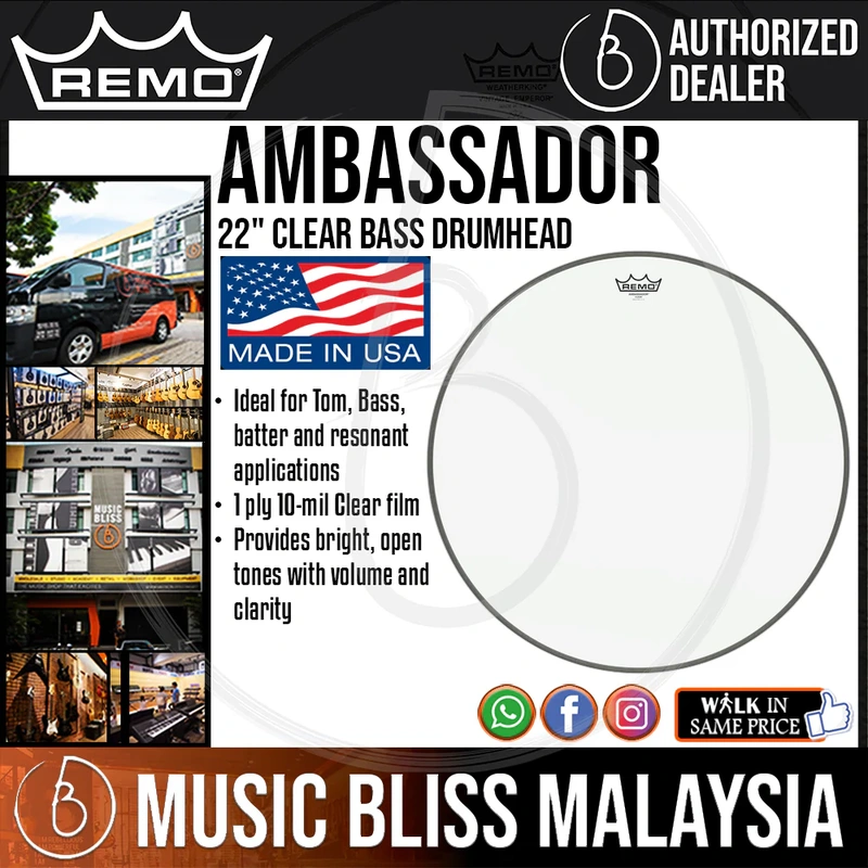Remo Ambassador Bass Drumhead - 22" - Clear