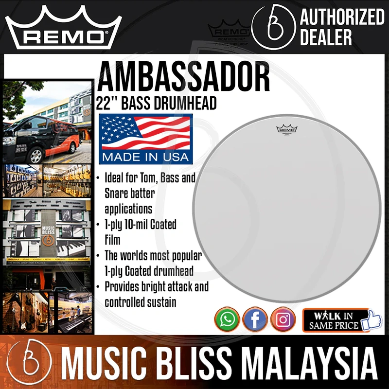 Remo Ambassador Bass Drumhead - 22" - Coated