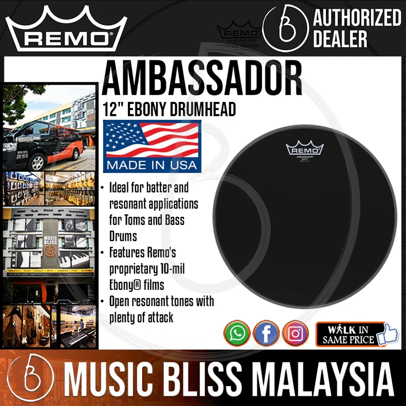 Remo Ambassador Ebony Drumhead - 12"