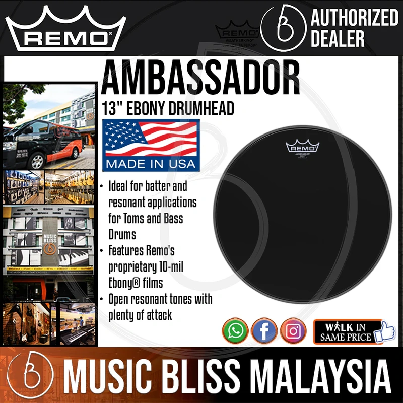 Remo Ambassador Ebony Drumhead - 13"