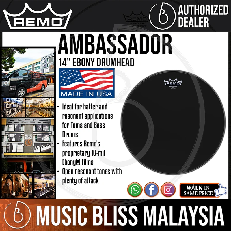 Remo Ambassador Ebony Drumhead - 14"