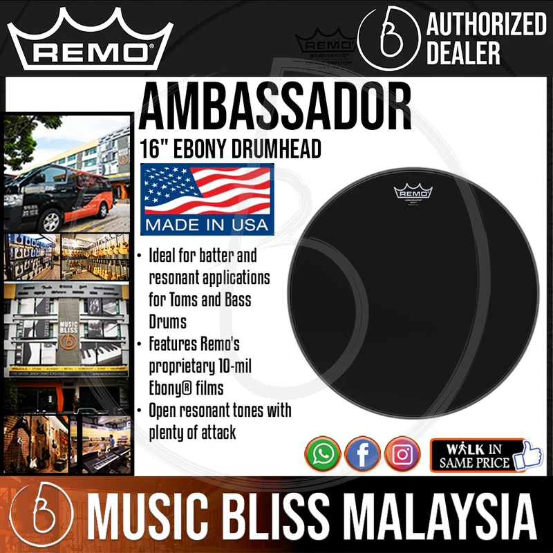 Remo Ambassador Ebony Drumhead - 16"