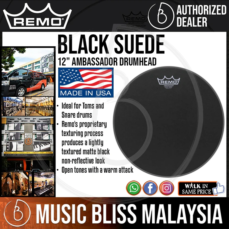 Remo Black Suede Ambassador Drumhead - 12''