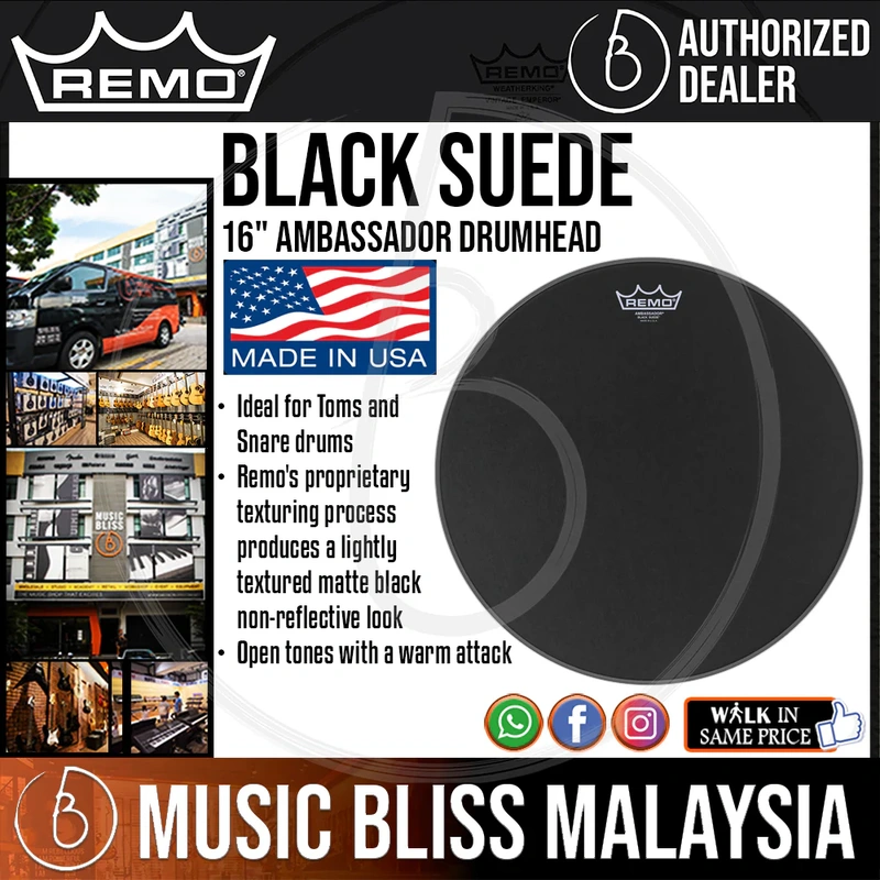 Remo Black Suede Ambassador Drumhead - 16''