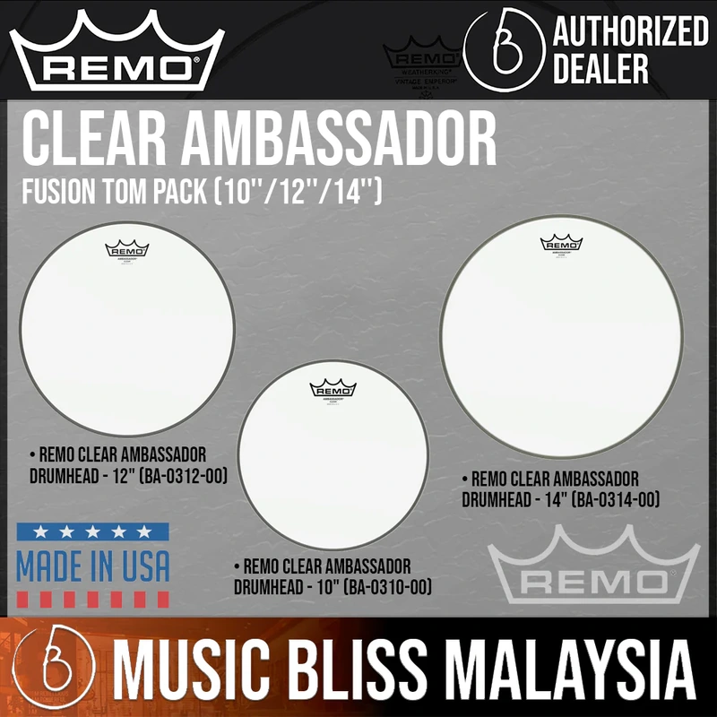Remo Clear Ambassador Fusion Tom Pack (10''/12''/14'')
