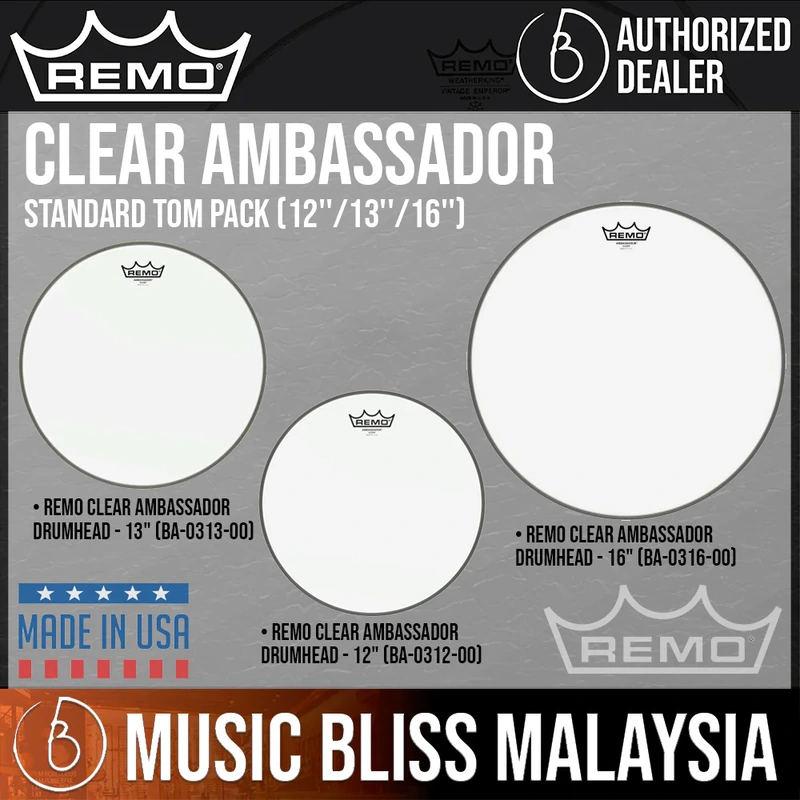 Remo Clear Ambassador Standard Tom Pack (12''/13''/16'')