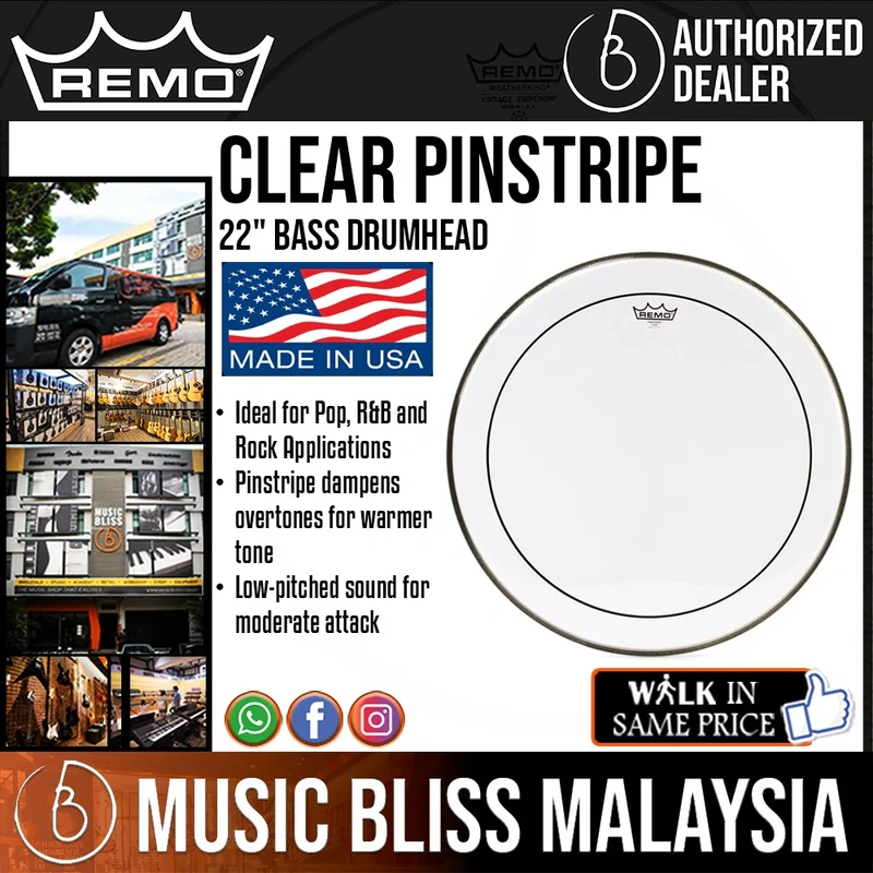 Remo Clear Pinstripe Bass Drumhead - 22"